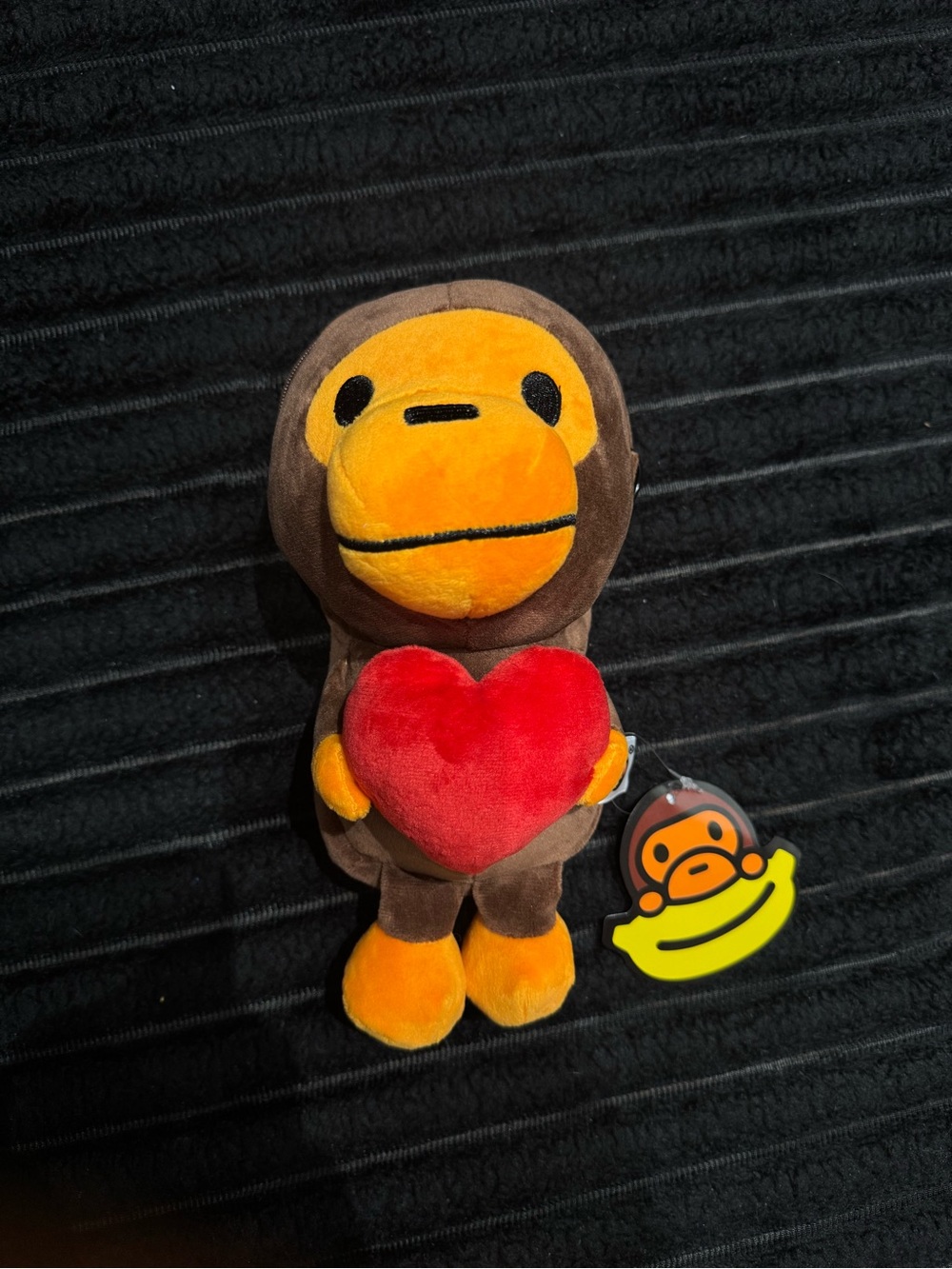 Bape Kids Brown & Orange Ape Plush with Red Heart - Men Bags Accent